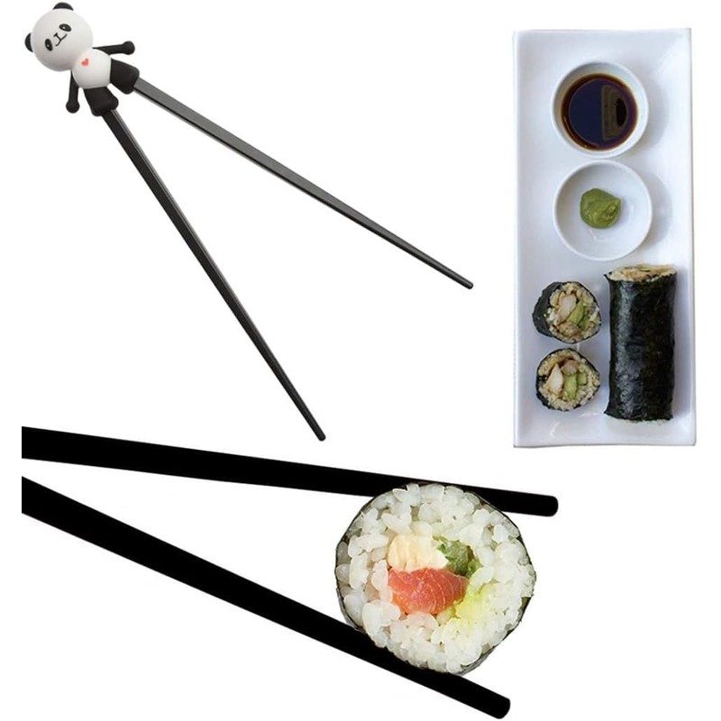 1Paar Schwarz Training Essstäbchen,Niedliche Panda-Essstäbchen Wiederverwendbare Silikon-Essstäbchen Hitzebeständig Kleinkind-Essstäbchen Helfer