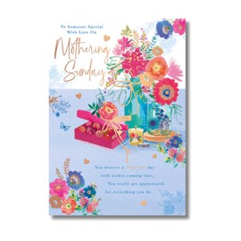 Special Wishes Mother's Day Card, Pink Floral Tea Design with Rose Gold Foil, Made in UK