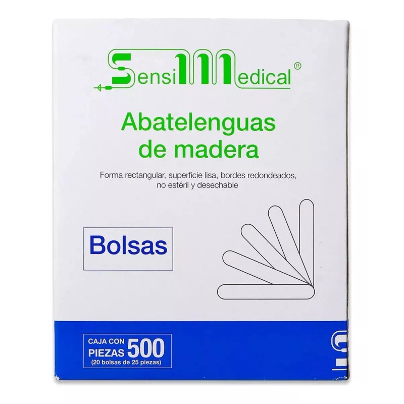 Sensil Medical Abatelenguas De Madera 500 Pzas (20 Bolsas De