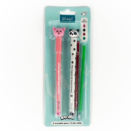 Mr. Wonderful - Set mit 2 löschbaren Bo-Bo Stiften + 2 Nachfülltinten - Schwein + Waschbär