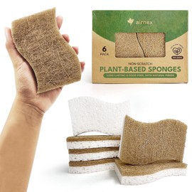 AIRNEX Esponja de Cocina Natural Biodegradable – Esponja de celulosa compostable y Nuez de Coco (6 Unidades)