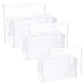 6 Pieces Mesh Makeup Bags Mesh Cosmetic Bag Portable Travel Organizing Zipper Pouch Toiletries Makeup Pouches for Home Office Travel Accessories (White)
