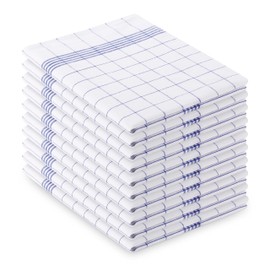 Vaily Tea Towels Blue Checked Pack of 10 - 70 x 45 cm 100% Cotton