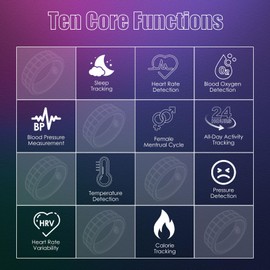 LISASRING Smart Ring Blood Pressure Monitoring 5ATM Waterproof Activity Tracker Stress/Temperature Sensor Sleep Coach & Women’s Health Titanium Unisex Sport Ring Compatible with iOS/Android Black 10