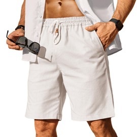 HOTake Men's Linen Shorts Casual Drawstring Elastic Waist Summer Beach Vacation Shorts White 3XL(42)