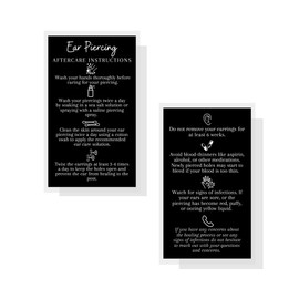 Ear Piercing Aftercare Instructions Card | 50 Pack | Size 2x3.5" inch Business Card | Salt Water Black with White Design