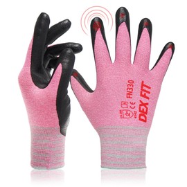 DEX FIT Nitrile Work Gloves FN330, 3 Pairs, 3D-Comfort Stretchy Fit, Firm Grip, Thin & Lightweight, Touch-Screen Compatible, Durable, Breathable & Cool, Machine Washable; Pink M (8)