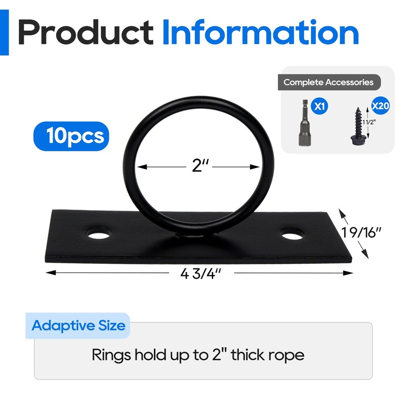 Coliwel 10Pack 2inch Rope Support Holder Drop Ring Brackets Stainless