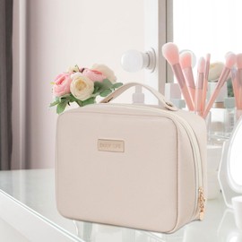 Harilla Travel Makeup Bag Makeup Tool Holder Multifunctional Travel Toiletry Bag Makeup Brush Carry Bag for Women Girls Gift Beige