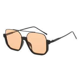 Heptagram Retro Oversized Aviator Sunglasses for Women Square Semi-Rimless Sun Glasses 70s Trendy Fashion Cute Shades (Black/Orange)