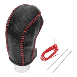 VekAuto 1 Pc Gear Shift Knob Cover for Hyundai Tucson 2015-2018 Anti-Slip Faux Leather Pebbled Black Red Stick Shifting Handle Protector