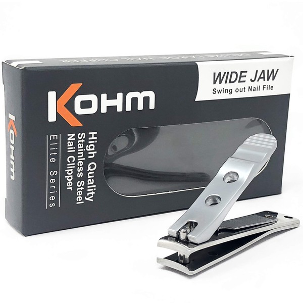 Kohm WHS-440L Toenail Clipper for Thick Nails 4mm Wide Jaw, Curved Blades, Swing Out Nail File , Heavy-Duty, Premium Quality.