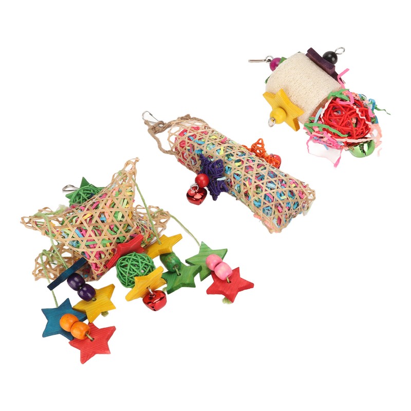 3pcs Parrot Shredding Chew Toy Bamboo Net Rattan Loofah Bird