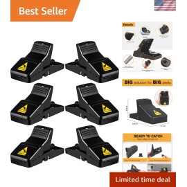 Black Instant Kill Rat Traps - 6 Pack, Quick Setup, No Poison - Ideal for Home