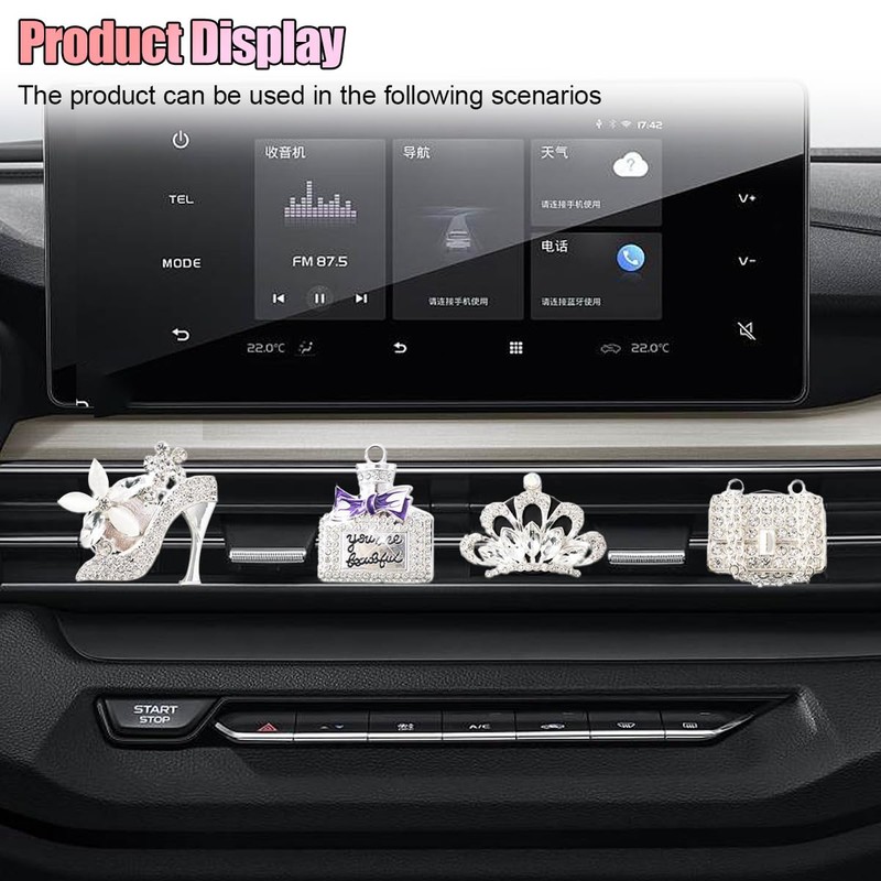 UHANBUT 4PCS Bling Car Air Freshener Vent Clip, Crystal Rhinestone