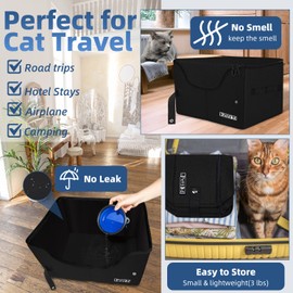 Petskd High Sides Portable Travel Litter Box for Cats with Lid, Black