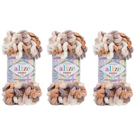 Alize Puffy Color Baby Blanket Yarn Big Loop Lot of 3skn 300gr 30yds 100% Micropolyester Soft Yarn Hand Knitting Yarn Super Chunky Bulky Woven Worested Yarn (5926)
