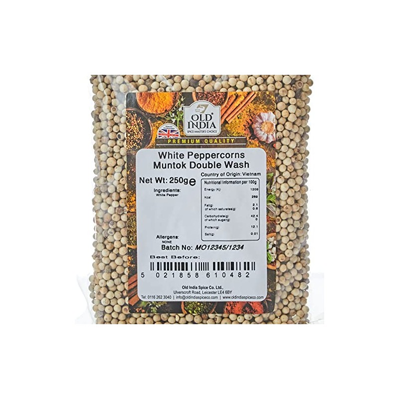 Old India White Peppercorns Muntok Double Wash 250g