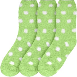 BambooMN Super Soft Warm Microfiber Cozy Fuzzy Polka Dot Socks - 3 Pairs - 09 Spring Green