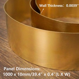 Feelers Copper Metal Brass Sheet Roll 1000mm x 10mm x 0.1mm, High Hardness Free-Cutting Copper Strip in Various Widths (0.4" Width)