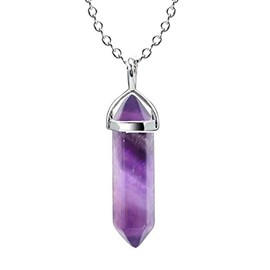 KIFEDSLJ Hexagonal Crystal Pendant Necklace Natural Quartz Amethyst Stone Pendant Necklace Gemstone Chakra Healing Crystal Necklace for Women Jewelry-purple