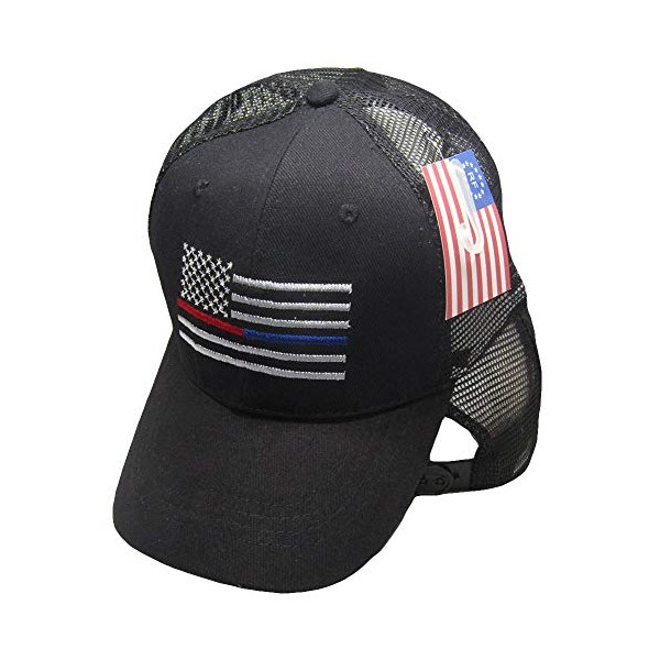 Trade Winds Black MESH USA Thin Red Blue Line Low Profile Hat Baseball Support Police + Fire