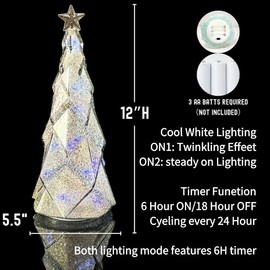 12'' Tower Glass Christmas Tree Light Decorations, Colorful Tabletop Holiday Decoration, Colorful Tree for Indoor Holiday Decor, Christmas Eve Night Decor (Pink)