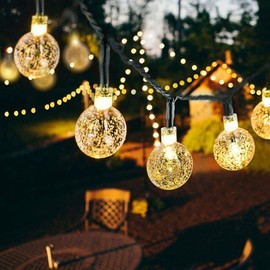 50 LED 23FT Crystal Globe Solar String Lights Outdoor, Waterproof Solar Outdoor Lights with 8 Lighting Modes, Solar Globe Lights for Garden Tree Patio Party Christmas (White)