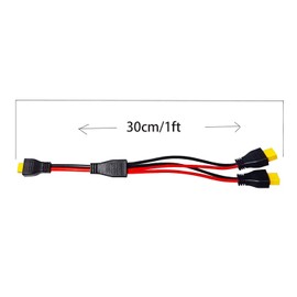 LIXINTIAN 10AWG XT60 Y Splitter Cable, XT60 Female to Dual Male Connector Adapter for Solar Panel Portable Power Station Solar Generator (30cm/1ft)