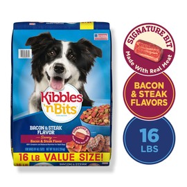 GYCO Kibles 'n Bits Savory Bacon & Steak Flavor Dry Dog Food, 16 lb. Bag. Proudly Produced from Globally Sourced Ingredients.