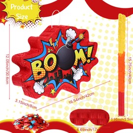 Red Boom Party Pinata Comic Book Hero Bundle Birthday Decor Pinata Action Hero Prop Party Pinata Decorations for Hero Themed Party Birthday Party Games Girls Boys Teens