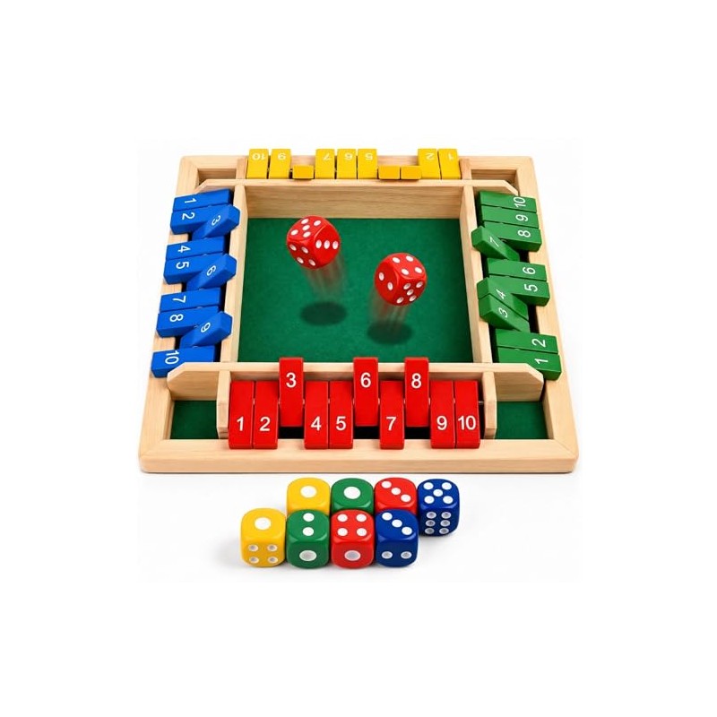 Shut The Box Game, Wooden Number Flip Board Dice Tabletop