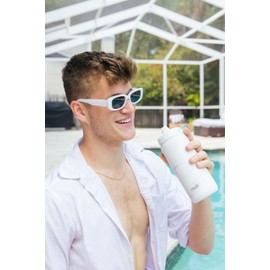 Ello Cooper 18oz Stainless Steel Water Bottle with Straw and Carry Handle, Double Walled and Vacuum Insulated Metal, Leak Proof Locking Lid with Soft Silicone Spout, Reusable, BPA Free, White Marble