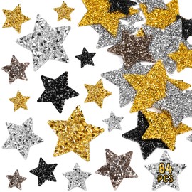 NiArt 84PCS Star Iron-On Patch Set, Crystal Rhinestone Star Appliques, Sparkling DIY Decorations for Clothing, Bags, Hats, Backpacks and Craft Projects, Easy to Apply and Durable (4 Colors, 4 Sizes)