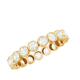 Rosec Jewels Certified Moissanite Eternity Ring, D-Vs1 Quality, Bezel Set Moissanite Wedding Band in Yellow Plated Silver - Ready To Gift, Yellow Gold Plated Silver, Size:US 8.00