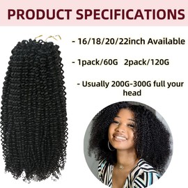 Afro Kinky Curly Crochet Braids Knotless Pre-Separated Feather Crochet Hair Extensions Human Hair Crochet Hair Machine Made Feather Human Hair Extension 18inch 120g
