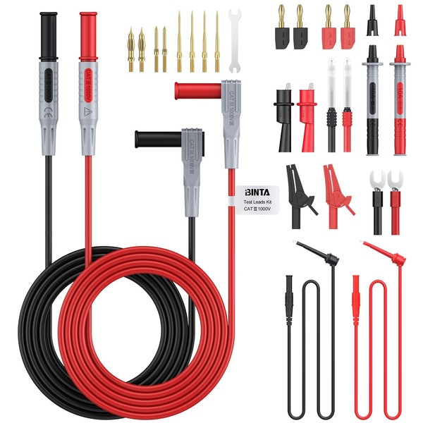 BINTA 27PCS Silicone Multimeter Test Leads Kit with Replaceable Gold-Plated