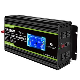 Novopal Pure Sine Wave Power Inverter 1500W 12V DC to 110V/120V AC Converter 4 AC Outlets Car Inverter with One USB Port 16.4 Feet Remote Control and Two Cooling Fans for Blenders, Vacuums,etc