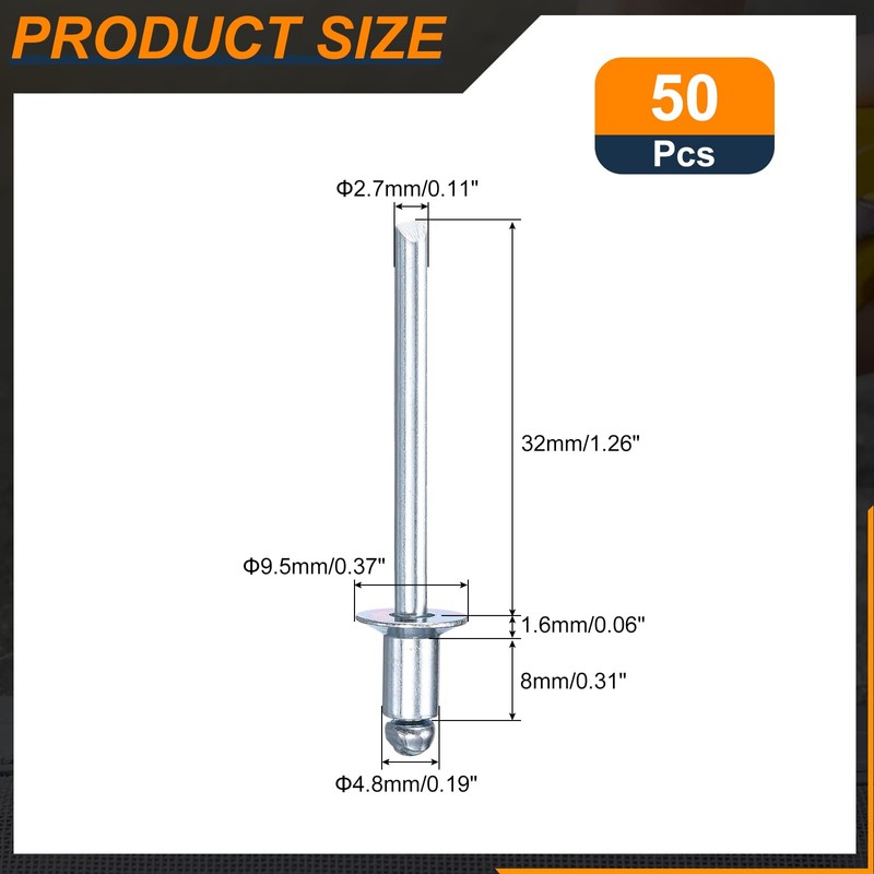 sourcing map 50Pcs 3/16"x5/16" Countersunk Head Blind Rivets, Zinc-Plated Carbon