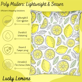 Hawk Poly Mailers 10x13 Cute Heavy Duty 3.15mil Self-Sealing Shipping Envelopes for Small Businesses Printed Waterproof Mailing Bags Tear Proof Fun Fruit Non Padded (Lucky Lemons 100 pack, 10x13)