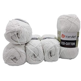 5 x 100 g YarnArt Eco Cotton Knitting Wool with 85% Cotton, 500 g Wool Plain (White 760)