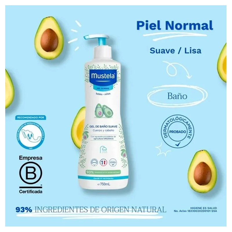 Gel De Baño Suave Para Bebe Mustela 750 Ml Piel