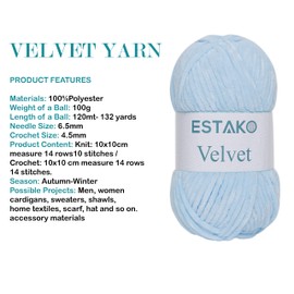 Estako Velvet (3- Skeins Pack) Chenille Blanket amigurumi Yarn for Crocheting and Knitting Super Bulky 3x100 gr (3x132 yds) (1220 - Blue)
