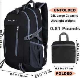 TOMULE light Hiking Backpack for Women,Lightweight Waterproof Backpack for Men,Daypack Travel Backpack for Women Black