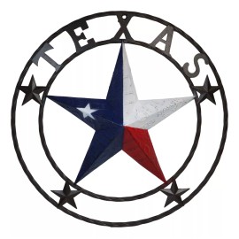 Ebros Gift Western Patriotic Lone Star State Texas With 4 Stars Metal Wall Circle Sign 24"D