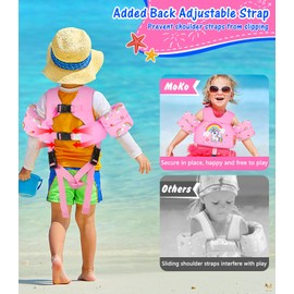 MoKo Toddler Swim Vest for Kids, Swim Arm Floaties 15-30 lbs Cartoon Swimming Water Wings with Crotch Strap, Pool Float Vests Sleeves Shoulder Straps Arm Band for Children, Pink Unicorn