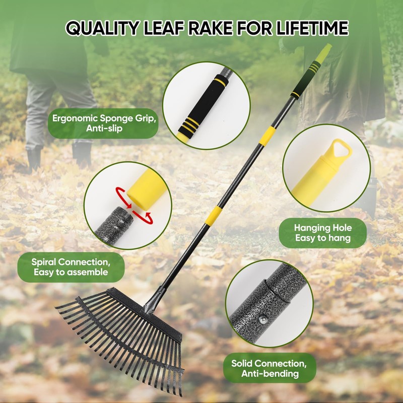 Coopvivi Garden Leaf Rakes, 6FT Rake for Lawns Heavy Duty