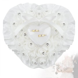 ANNASAMDO Ring Cushion for Wedding, White Pink Heart Shape Ring Cushion Romantic for Bride and Groom Wedding Rings Wedding Registry Office Decoration