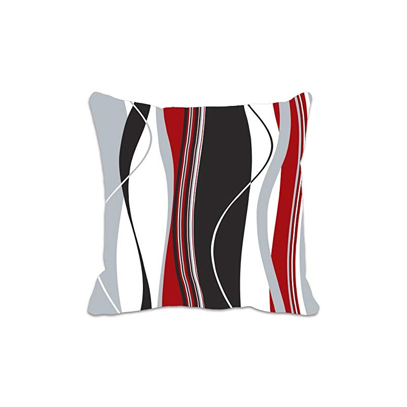 Art color Red Black White Grey Vertical Wave Stripes Cushion