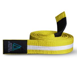 Antares Athletics - Cinturones brasileños Jiu Jitsu Preshurunk para artes marciales juveniles BJJ para niñas y niños con rayas de clasificación BJJ, amarillo blanco, K3